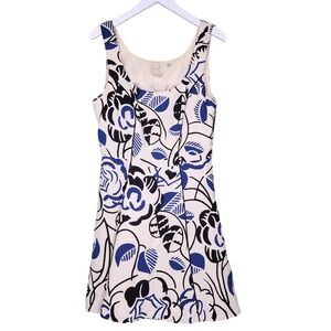 Anthropologie Vanessa Virginia Ink Set Bloom Dress 4 Blue Ivory Floral Fit Flare
